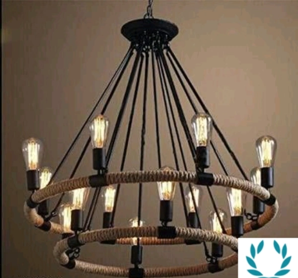 style Iron Chandelier With Hemp Rope Twined Celling Light Decoration - Free Size, Metal, Pack of1